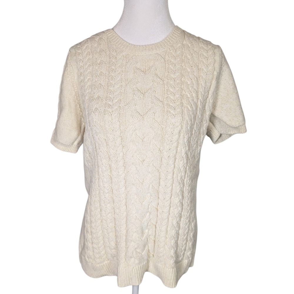 Tommy Bahama Womens Ivory Cable Knit Gold Metallic Shimmer Sweater Top Medium
